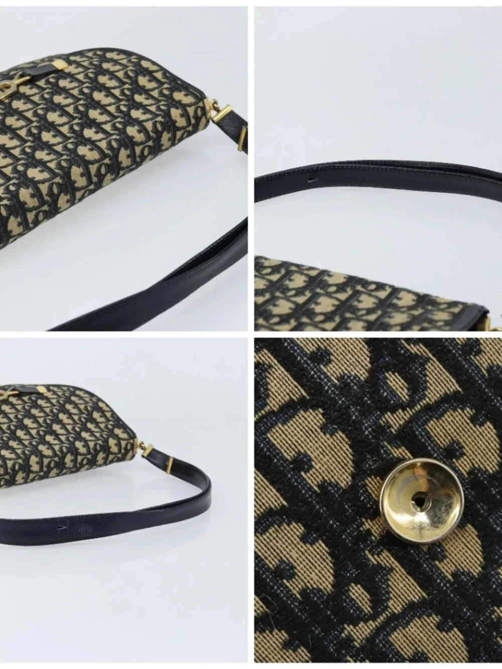 Christian Dior Trotter Canvas Shoulder Bag Navy Gold Auth gh1790 - Picture 16 of 16